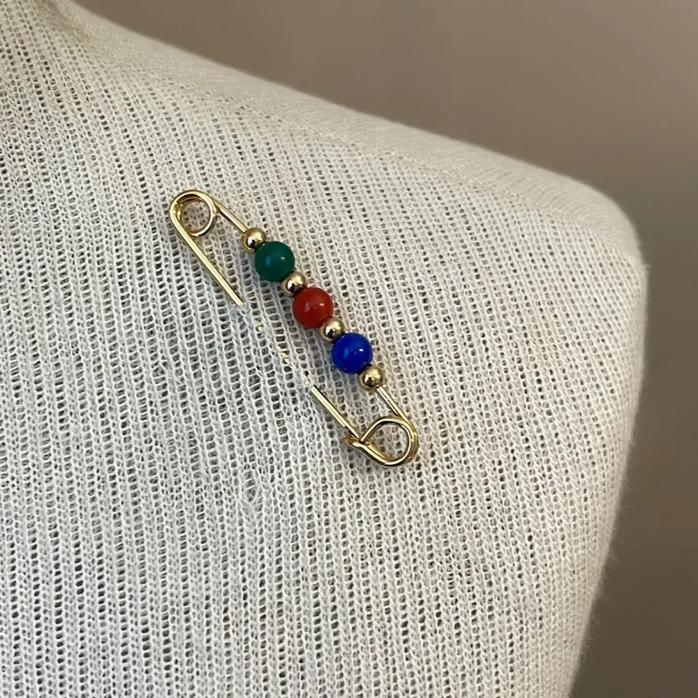 Vintage Avon Classic Beaded Pin Gold-tone Metal Safety Pin - Brooch